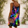 Women Plus Size Sleeveless Cami Dress Round Neck Rainbow Tie Dye Print Loose Casual Dress