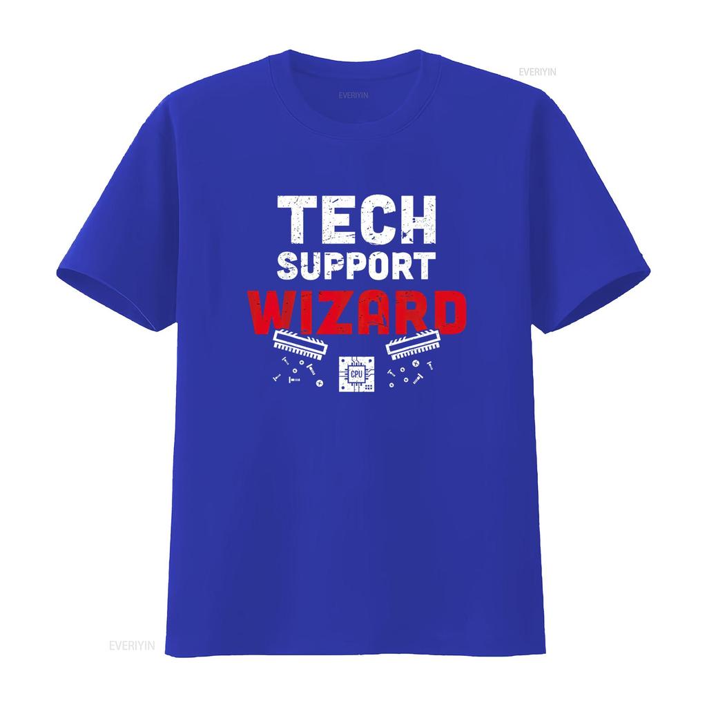 Tech Support Wizard Helpdesk and Computer Technician T Shirt vintage Washed Casual fashion streetwear Soft Versatile Slightly