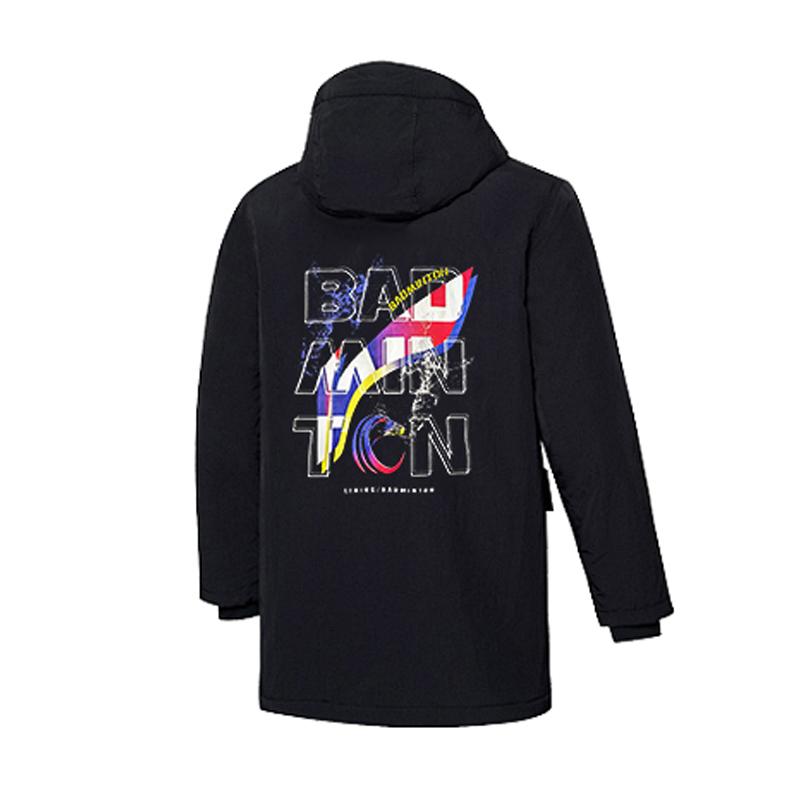 Li Ning Badminton Series Casual Hooded Windproof Warm Sports Lamb Fleece Cotton Jacket Unisex Jackets Black AFDSB87-2