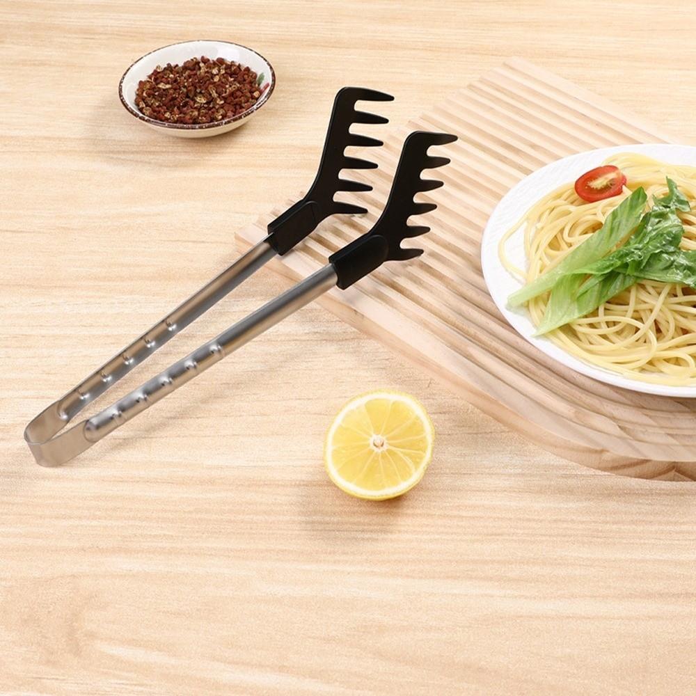 Portable Long Handle Noodles Clip Stainless Steel Multi-functional Food Tongs Non-slip Spaghetti Tongs Kitchen Tools