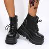 Women Boots High Topthick Sole Winter Slope Heel Lace Up Ankle Boots Women Shoes Bright Black Light Bling Black Chaussure Femme