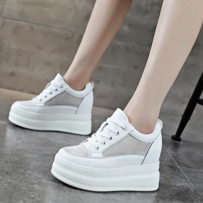 Mode 9CM Air Mesh Echtleder Damen Mode Freizeitschuhe Plateau Keil Klobiger Sneaker Damen Sommer Versteckter Absatz Vulkanisiert