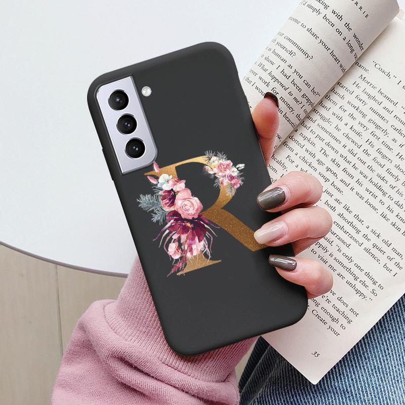 For Samsung Galaxy S21 S21 FE Case S21 Plus Flower Gold Letter A Z Soft Silicone Phone Cover For Samsung S21 Ultra Bumper S21+