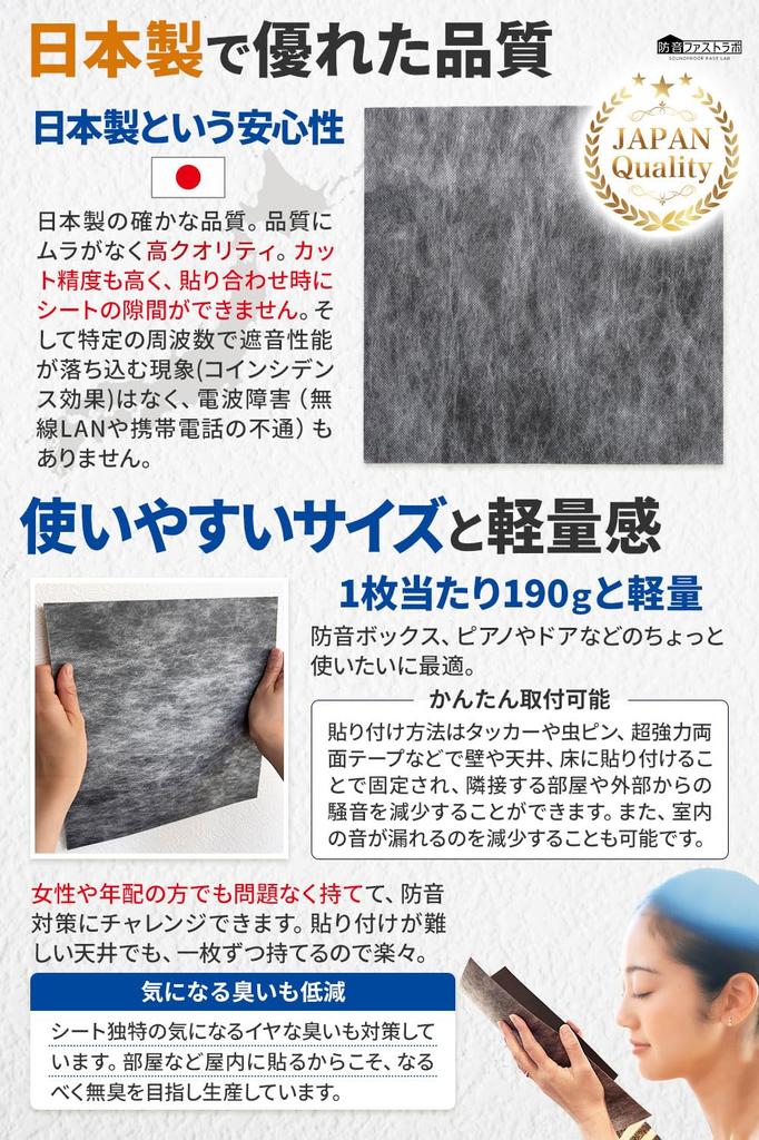 Official [Made in Japan Soundproofing Sheet [saegiri]] 12-Pack, 1.2mm Thick, Soundproof Fast Lab [For Reducing Outside Noise and Room Leaks]