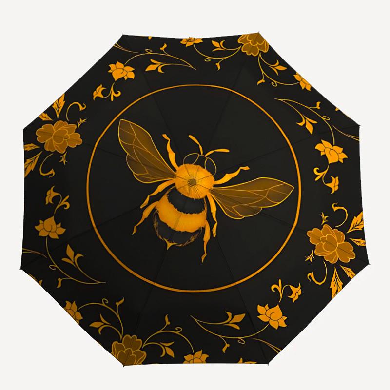

1pc Bee Floral Automatic Folding Umbrella - Design, Durable Iron Frame for Travel, Outdoor, Beach Fashion Accessory a0920028