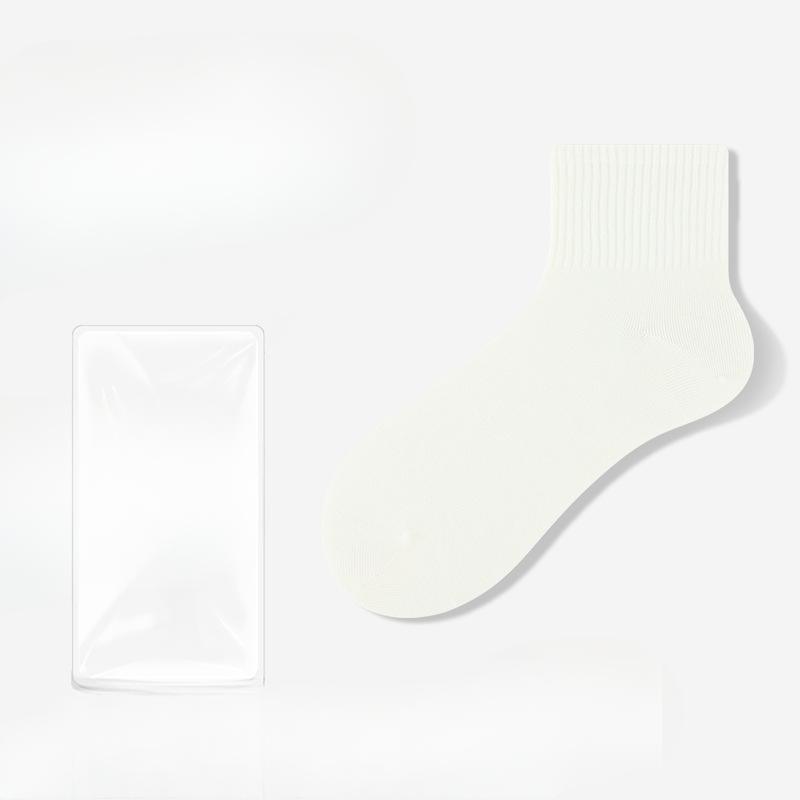 Women Spring and Autumn Pure Cotton Pure Color Moisture Absorption Breathable Deodorant Boneless Tube Socks