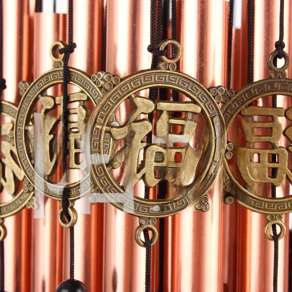 Massivt trä och metall multirör vindspel - Brons och röd koppar utomhus balkongdekor