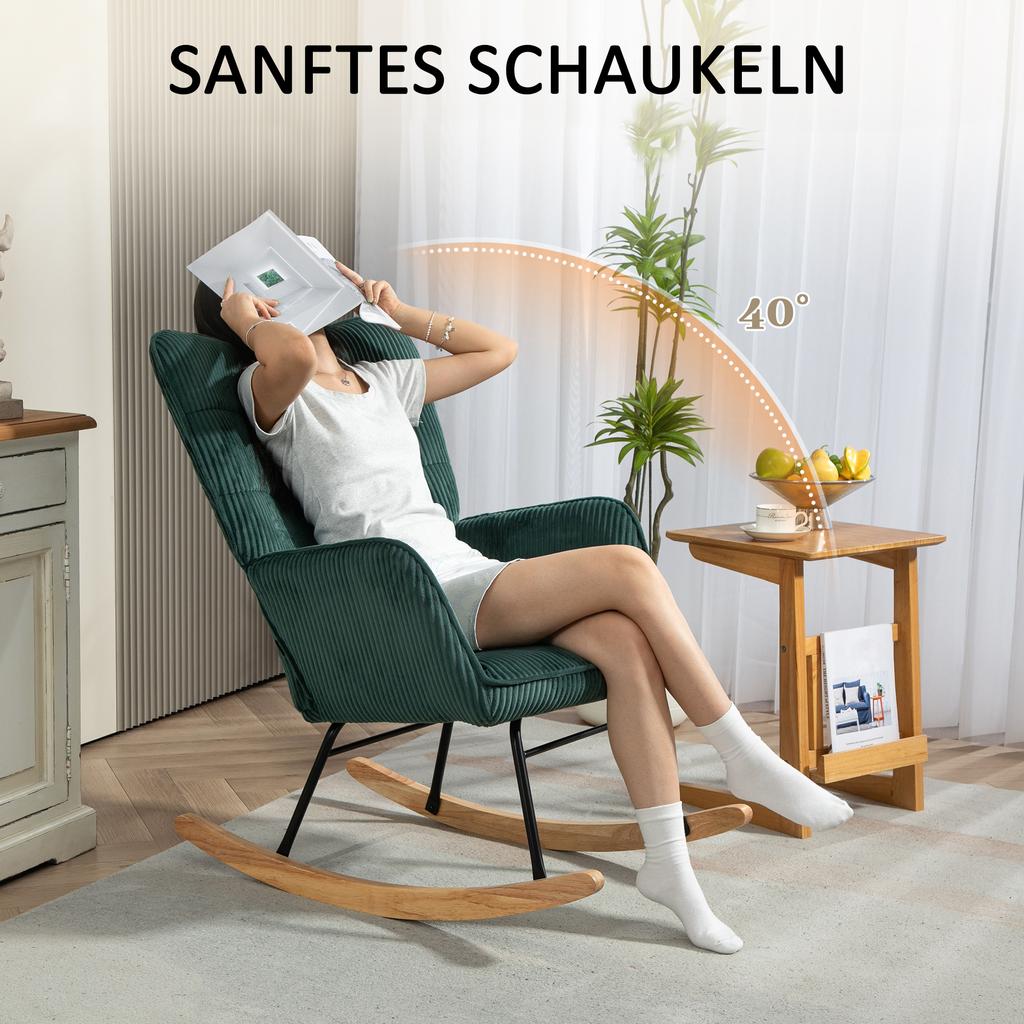 Rocking Chair, Beech Wood Rockers, Thick Padding, Dark Green, Up to 120 kg