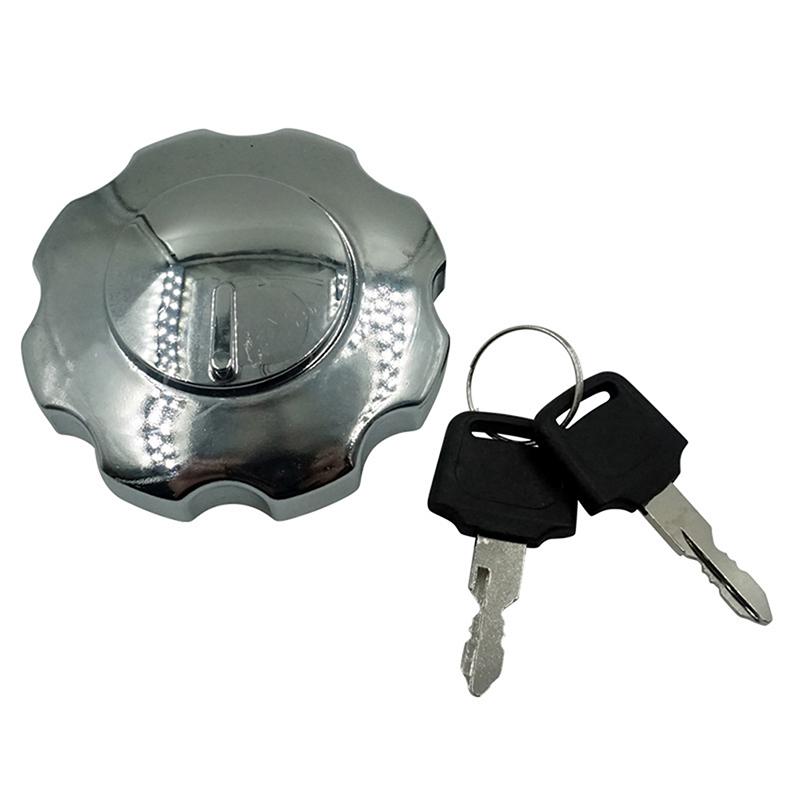 Locking Fuel Gas Tank Cap with 2 Keys for CG125 Motorcycle, Universal Chrome Aluminum Alloy Tank Cover Replacement for Motorbike ATV Dirt Bike