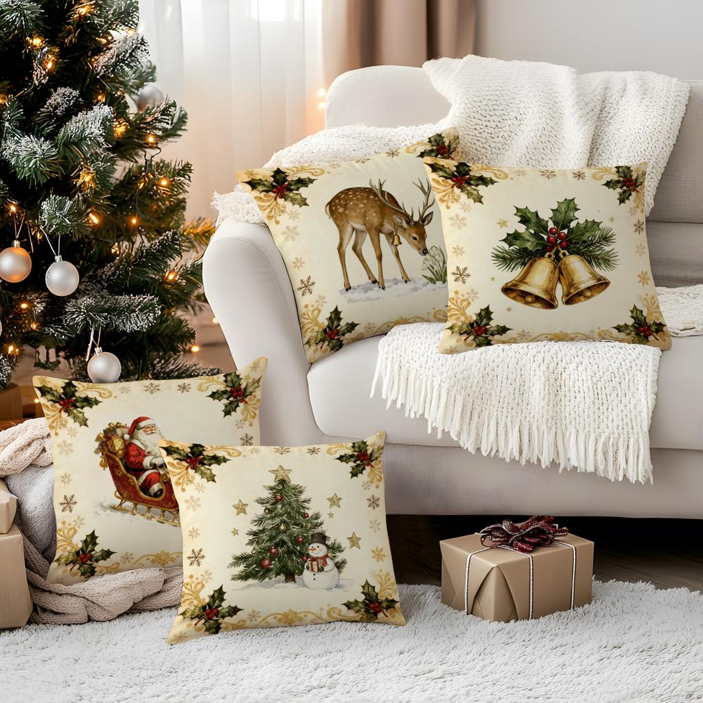 Santa Claus Christmas Tree Bell Pillowcase Bedroom Cushion Cover 100% Polyester Living Room Cushion Pillowcase Home Decor
