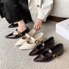 New Women's Pointed Toe Single Shoes with Medium Heel and Shallow Buckle Square Heel High Heels Boat Shoes Zapatos Mujer