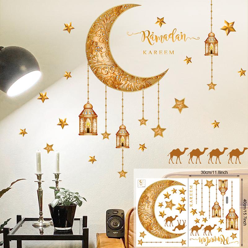 Ramadan Wandaufkleber Mond Stern Laterne DIY Wandaufkleber Ramadan Kareem Dekoration für Zuhause 2024 Islamisch Muslimisches Wandbild Eid Mubarak