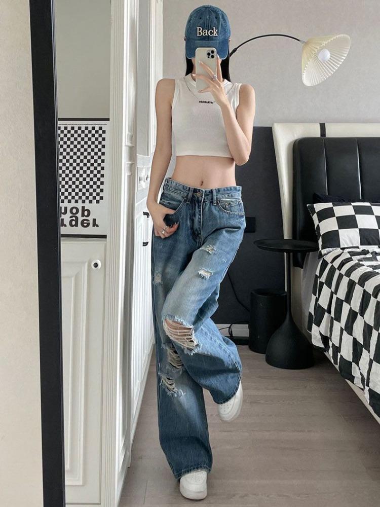 Fashionable Comfortable Pear-shaped Figure Jeans Female Autumn Big Size Loose Thin High Waist Wide Leg Trousers Jeans for Women Long Denim Pants