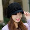 Women Casual Vintage Plush Skullcap Knitted Visor Beret Hat Beanie Hat