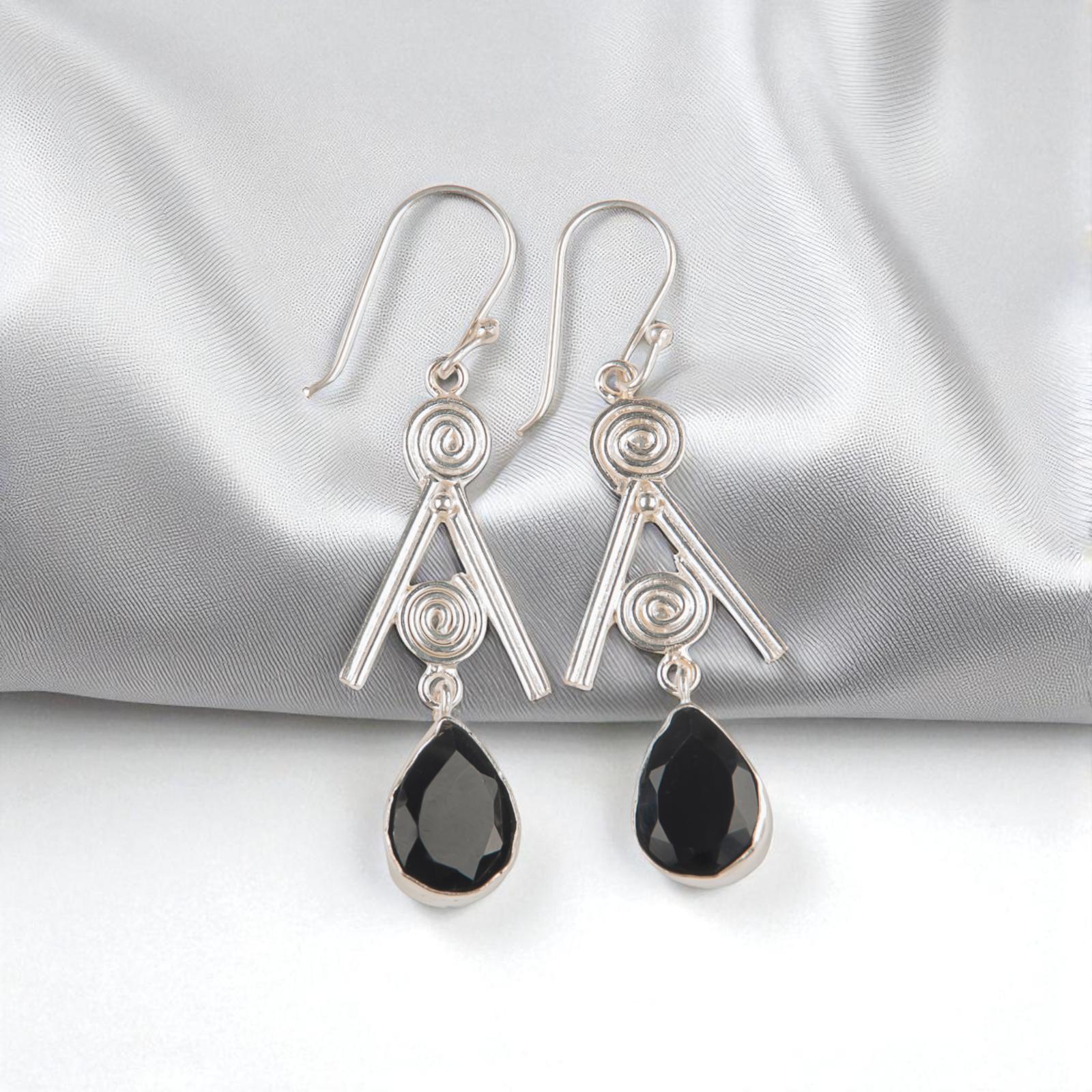 

Black Onyx Gemstone 925 Sterling Silver Jewelry Handmade Dangle Earrings 2.4 EE-86-13