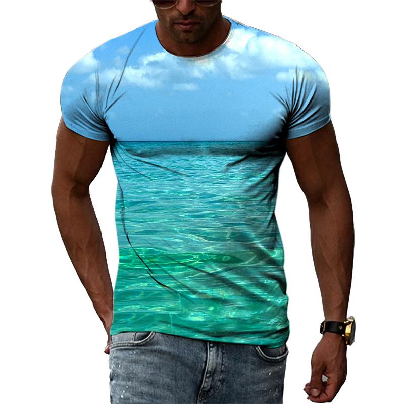 Ocean Wave Pattern T-Shirts Summer Fashion Beach Short Sleeve 3d Printed Top Loose Casual Round neck Holidaywear Mens Tees