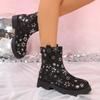 European and American Foreign Trade Short Tube Printed Thick-soled Martin Boots Women's Cross-border Snowflake Rear Zipper Large Size Cigarette Boots