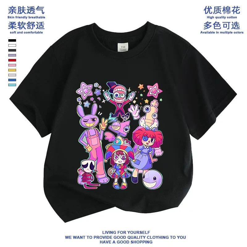 2026 Magical Numbers Circus Digital Circus Clown Outfit Girls’ Short-Sleeve T-Shirt, 100% Cotton, Summer New Collection