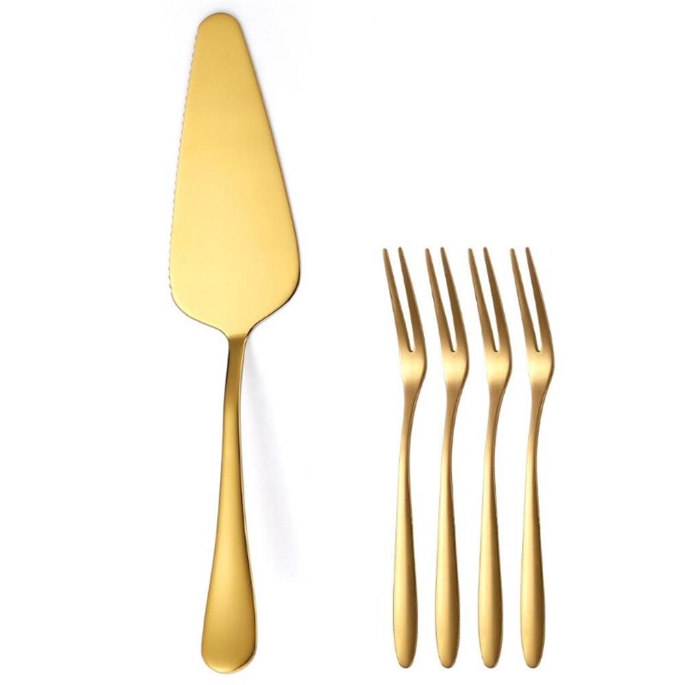 

5-piece Stainless Steel Cake Shovel Knife Dessert Fork Set Pie Pizza Cheese Divider Knives Fruit Two Tooth Fork Baking Tools