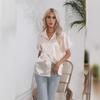 2025 Women's European & American Short-Sleeve Satin Button-Down Shirt - Casual Loose Fit