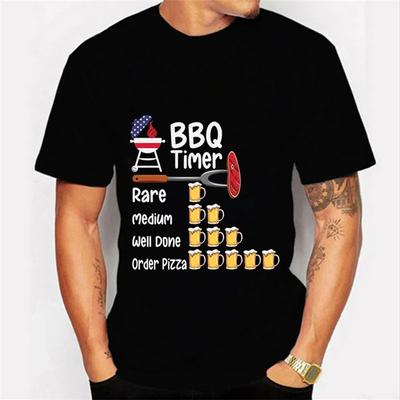 BBQ TIMER Shirt Men's T-shirt BEER Print Short Sleeve Sweatshirt Summer T Shirt Pullover Tops Oversized Breathable Tees Shirt