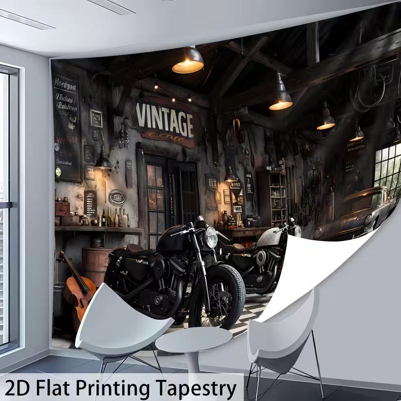 Man Cave Motorcycle Backdrop Vintage Car Repair Shop Photo Booth Background