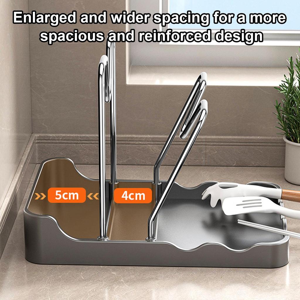 Pan Lid & Spoon Organizer Rack PP/Stainless Steel Vertical Drying Stand With Drip Tray Space Saving For Counter Dishwasher Safe