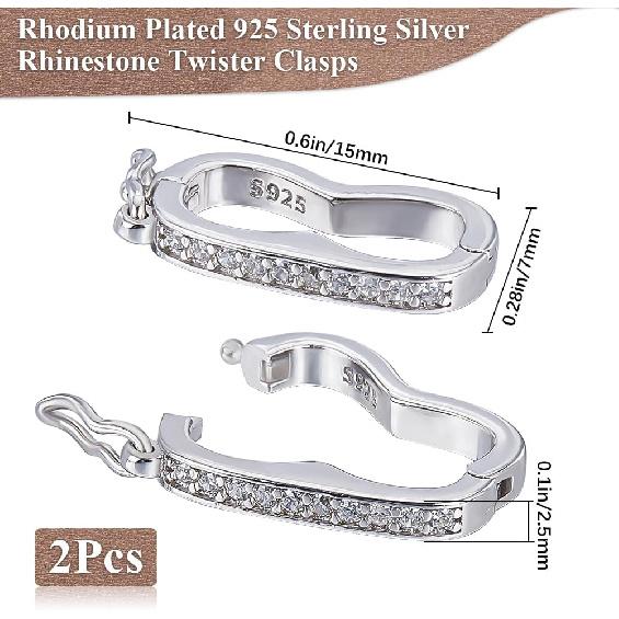 Beebeecraft Rhodium Plated 925 Sterling Silver Necklace Shortener Clasp 2Pcs Peanut Pearl Enhancer Push Clip Clasp Connectors for Jewelry Making