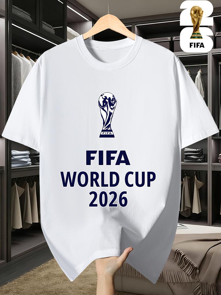 2026 USA-Canadian Cup, FIFA Football Print Crew Neck T-shirt, Street Style, Regular Fit, a Must-have for Football Fans, Suitable for Casual Attire