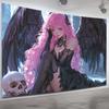 Mystical Dark Angel with Pink Hair Tapestry  Perfect for Adding Gothic and Fantasy Style To Any Room Decor Ideal for Home Use
