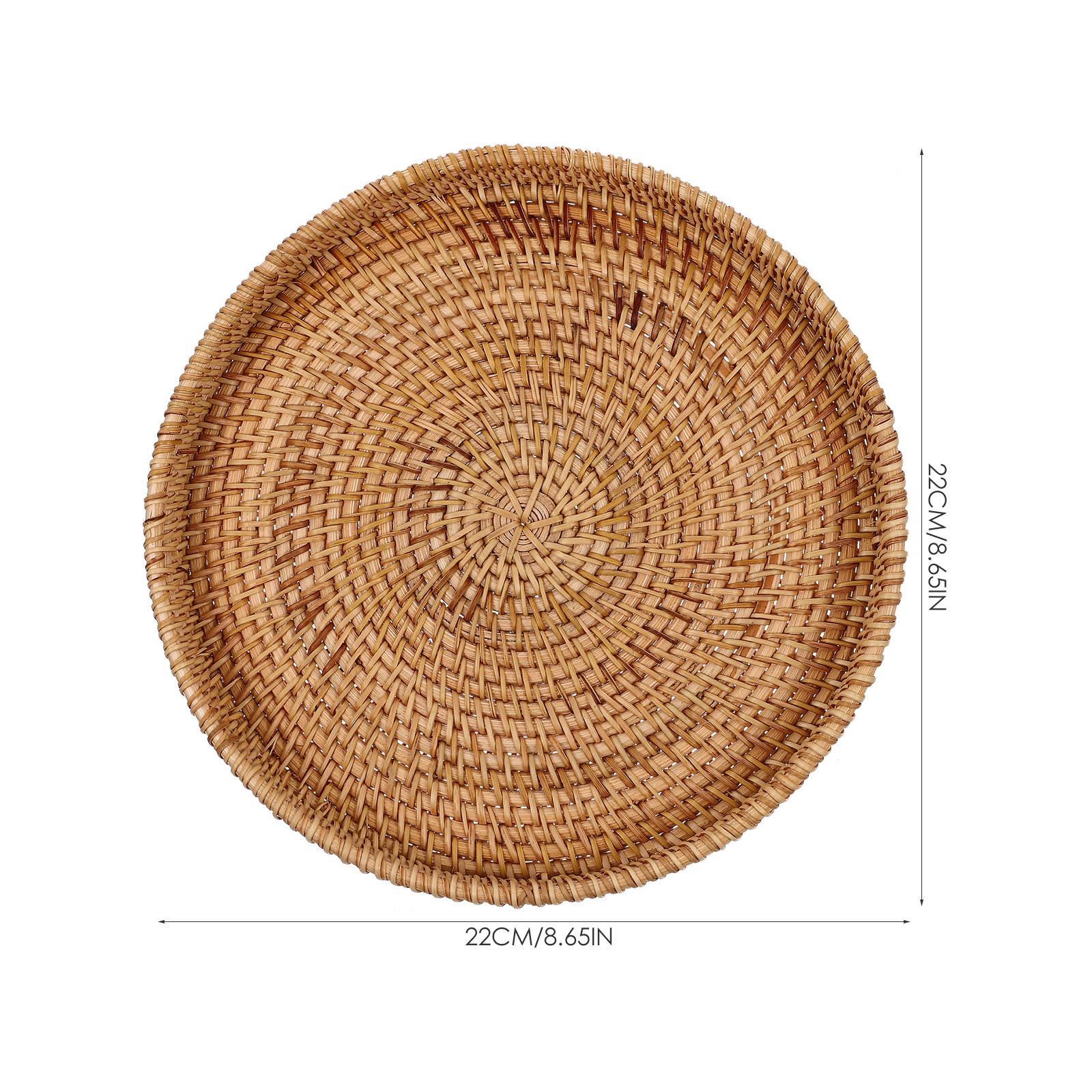 

Rattan Dessert Tray Round Anti-Fall Thickened Multi-Function Household Fruit Plate Coffee Snack Desktop Stackable Serving Tray