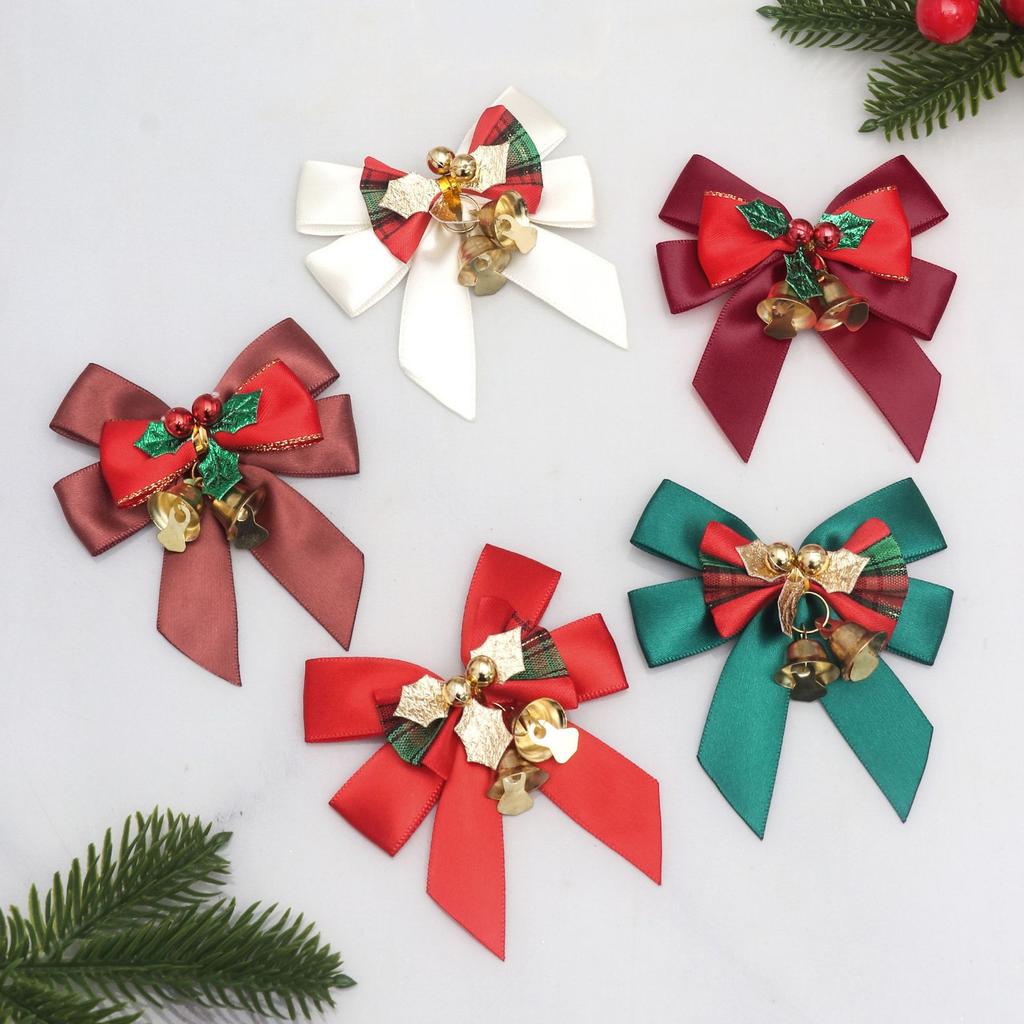 1 Holiday Party Decoration Four-ear Bow Christmas Wreath Pendant Bell Bow Pendant Decoration