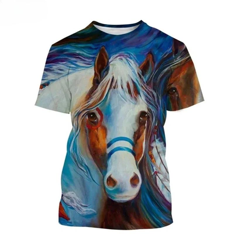 3D Print Animal Horse Graphic T-shirt for Men Women Casual Personality Mens Short Sleeve Tee Tops Streetwear Kids Animal Tshirts