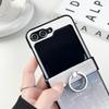 Ring Holder PU Leather Phone Case for Samsung Galaxy Z Flip 5 4 3 Flip5 Flip4 Flip3 5G Plastic Hard Shell Shockproof Cover