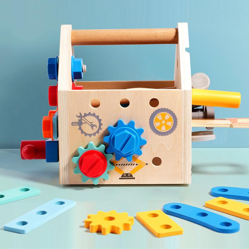 Children's Early Education Portable Tool House Screw Nut Tool Basket Wooden Puzzle Hands-on Lockbox Toys