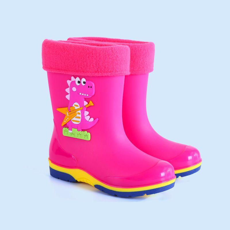 Cartoon Waterproof Kids Rain Boots Warm Cotton Lined Non-Slip Rubber Shoes for Boys Girls Comfortable Toddler Water Shoes