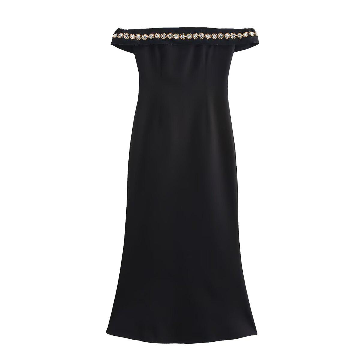 

Весеннее женское вечернее платье на одно плечо с бисером 2025 года - Европейская и американская мода S чёрный