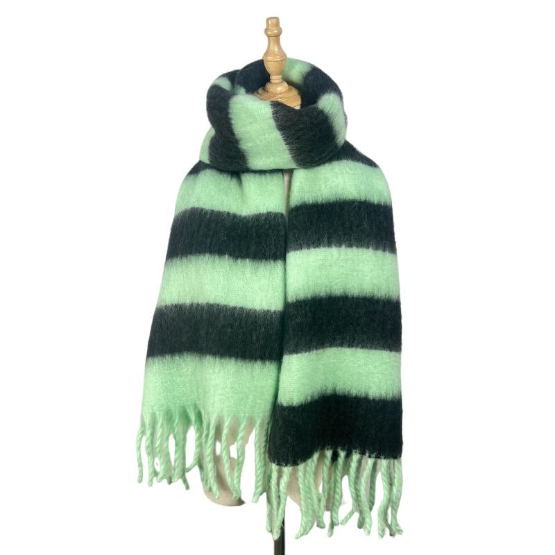 Striped Winter New Thickened Warm Scarf Women's Simple High Sense Versatile Fashion Fringed Scarf Shawl