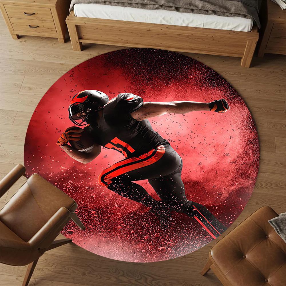 1pc Football Player Pattern Office Round Rugs, Under Chair Round Rugs for Living Room, Bedroom, Bathroom Decoration Carpet 091883