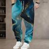 Men S Plus Size Blue Gold Printed Drawstring Waist Side Pockets Cuffed Ankle Jogger Pants