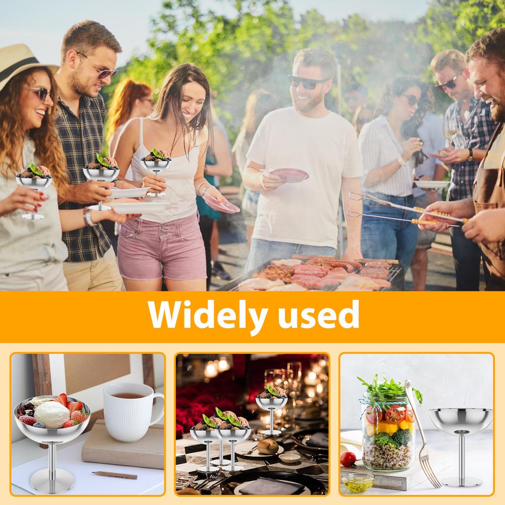 2Pcs Stainless Steel Ice Cream Bowl Round Sundae Bowl Reusable Dessert Cup High Footed Pudding Cup for DIY Ice Cream Parfait