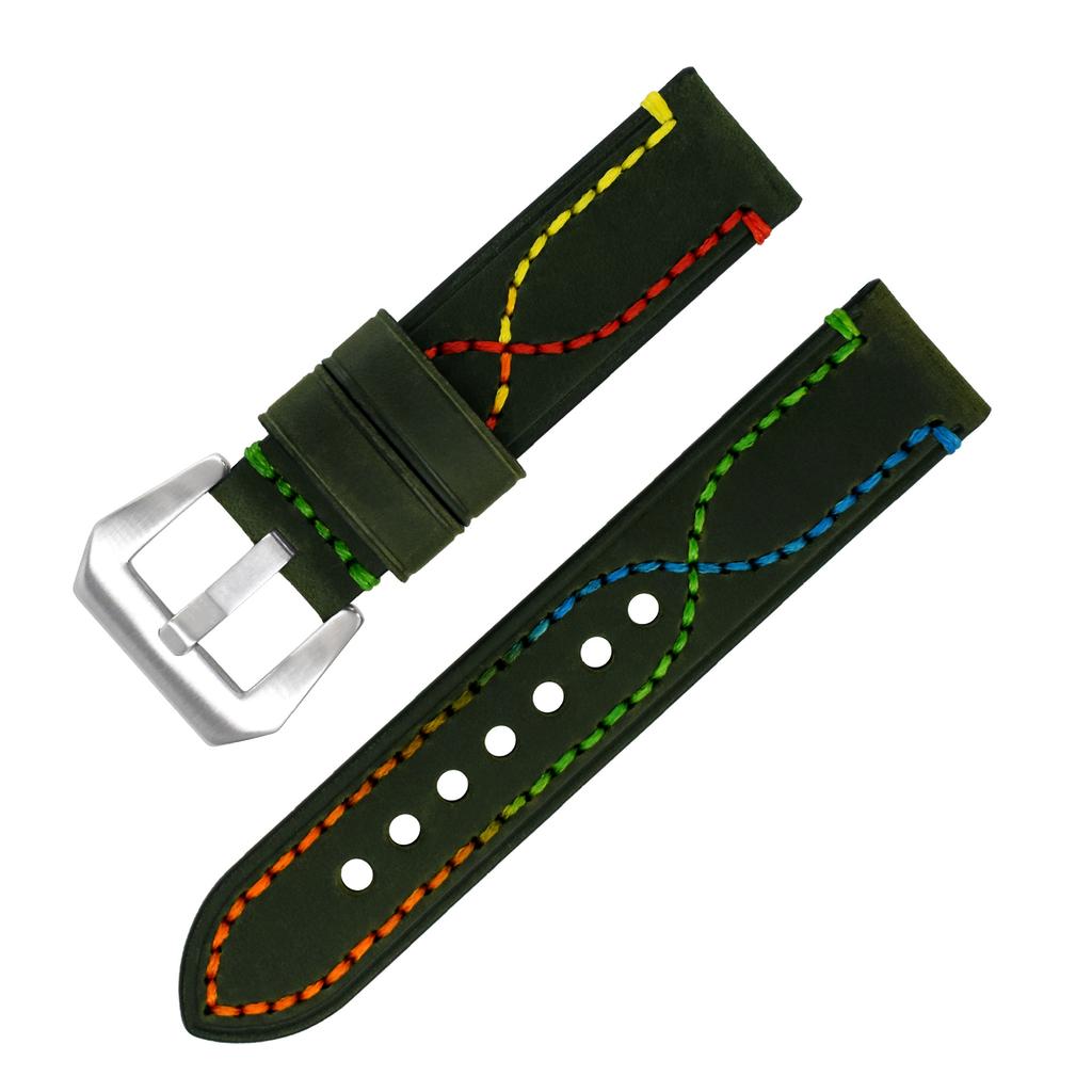 Handmade Color Thread First Layer Crazy Horse Leather Universal Watch Strap Adaptation 18 20 22 24 26mm