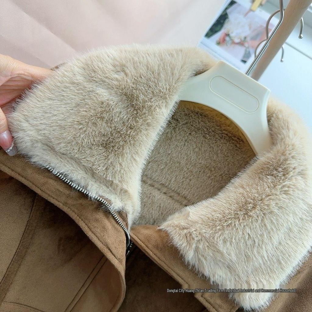 New Autumn/Winter Shearling Collar Velvet-Lined Leather Jacket