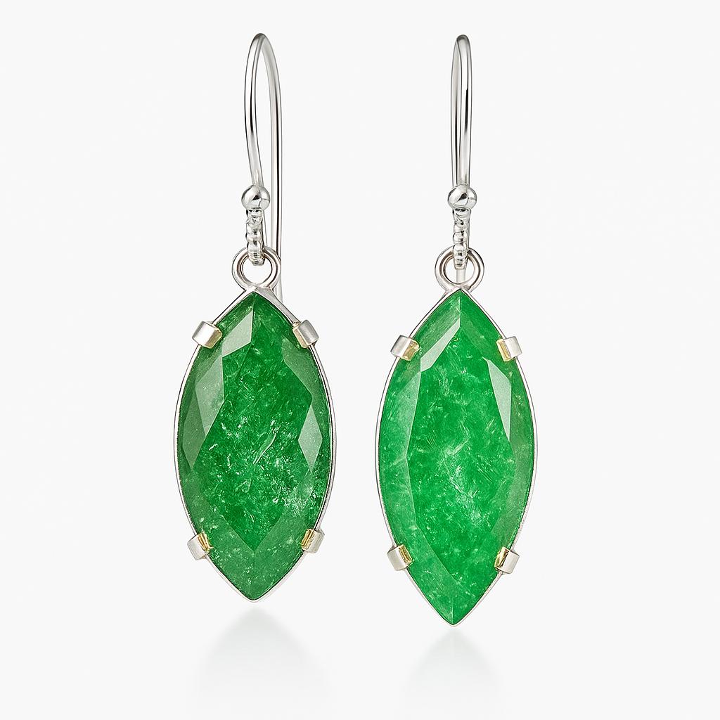 925 Sterling Silver CERTIFIED 64 Ct Natural Marquise Cut Green Emerald Earring AI-144-NS