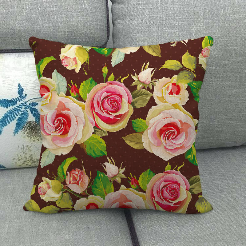 Simple floral pattern clear rose flowers Digital printing short plush pillow covers for car sofa office cushion cover home goods