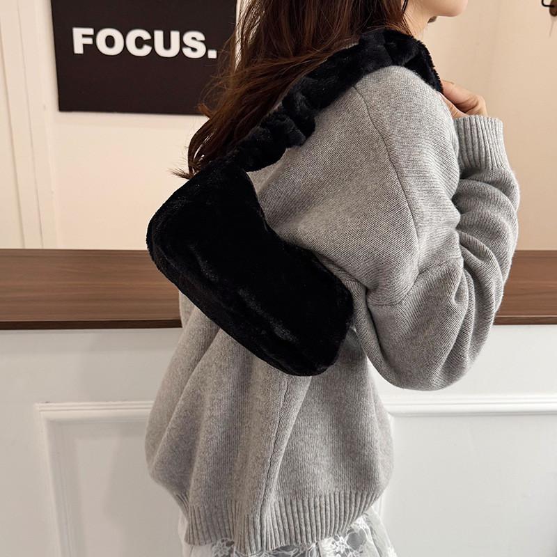 Plush Furry Shoulder Bag For Women With Zipper Closure And Mobile Pocket For Daily Use