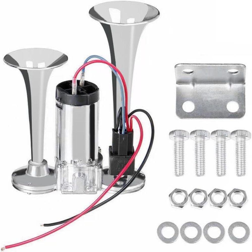 

12 В 600 дБ автомобильный воздушный гудок, супер громкий воздушный гудок для грузовика, комплект из двух электрических воздушных гудков для транспортных средств - с компрессором серебряный