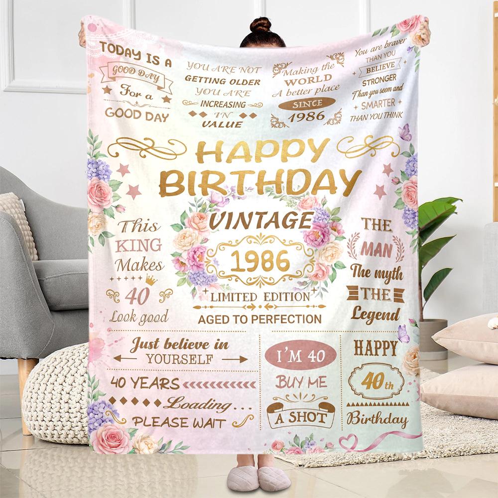Vintage Birthday Celebration Blanket Soft Warm Cozy Perfect for Seaside Picnics Sofa All-Season Use Stylish Decor