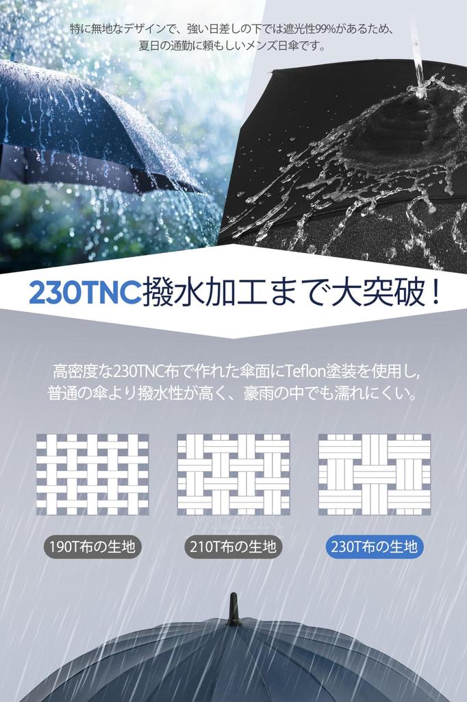 VIVICITY Long Super Water 260T High Strength Glass Teflon Wind Automatic Opening Cane For Both Sunny and Rainy Comes with Storage Pouch Umbrella,