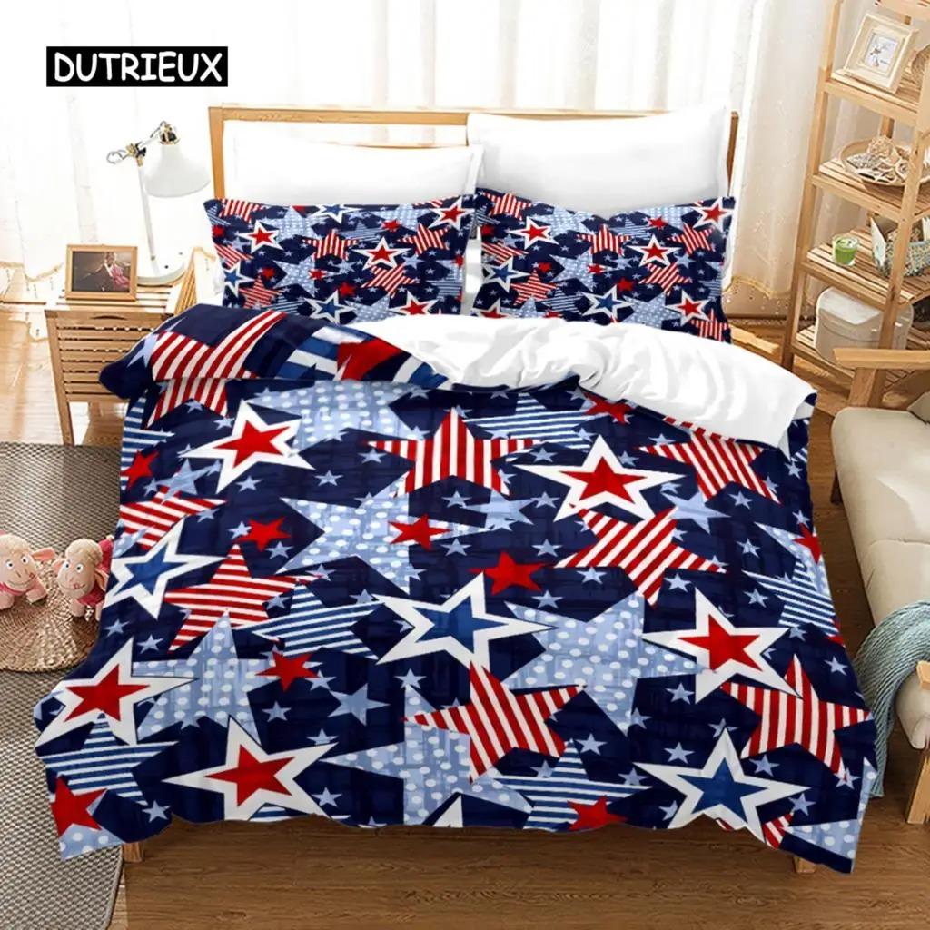American Flag Duvet Cover Set Microfiber Red White Stripe Decor Bedding Independence Day Freedom Theme Quilt Cover